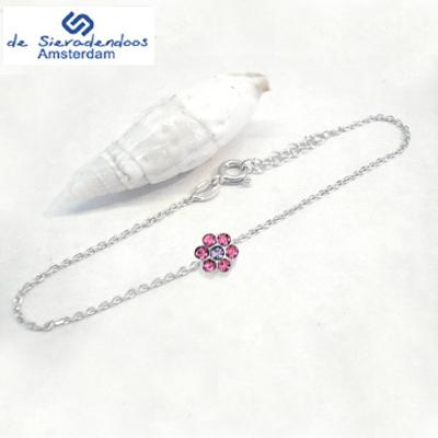Roze/lila Swarovski bloem armband