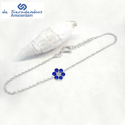 Kobaltblauwe Swarovski bloem armband