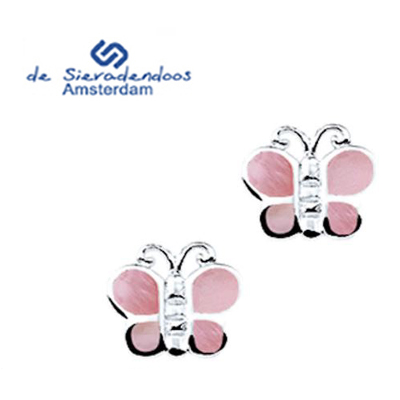 Oorknopjes met roze parelmoer vlinder